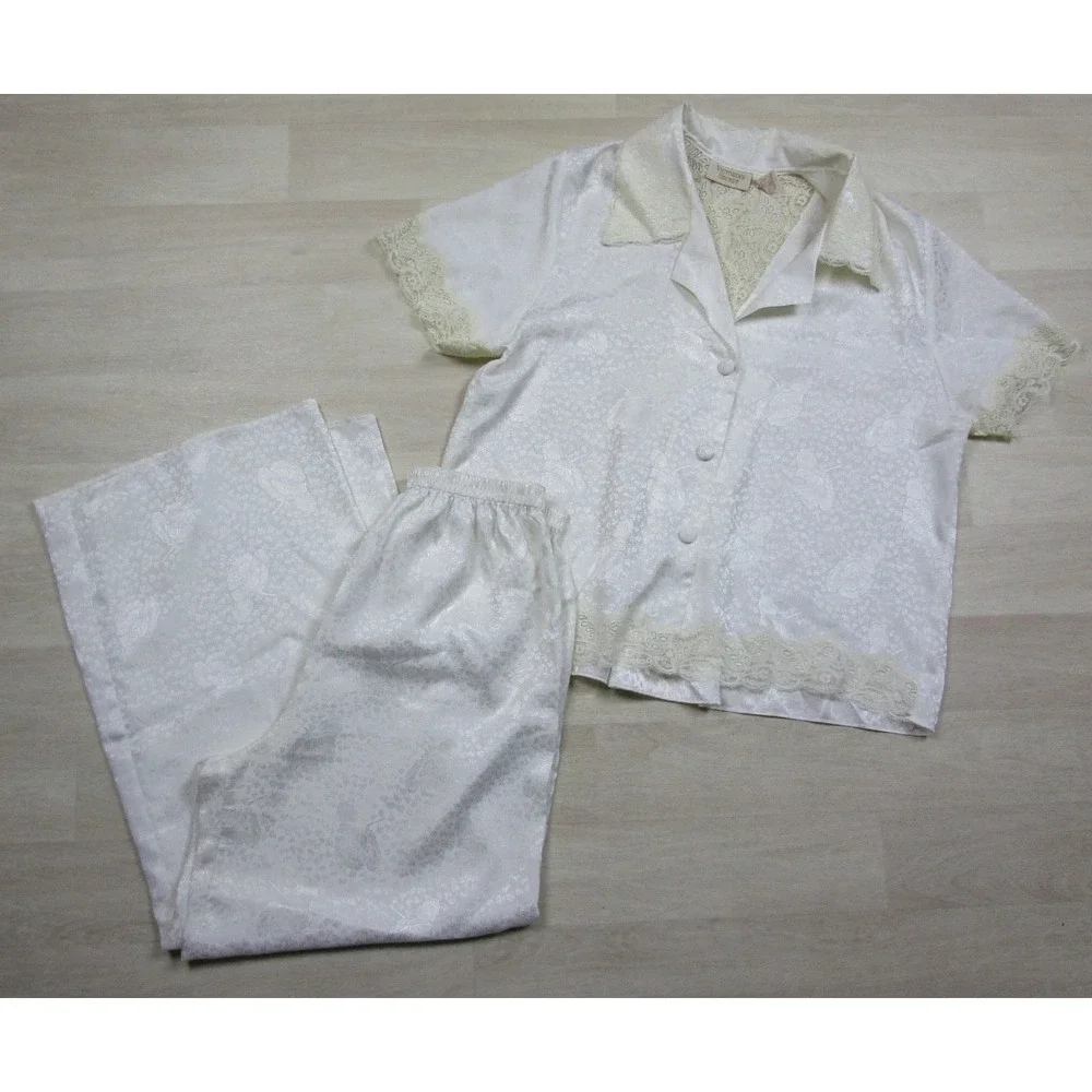Vintage 80s Victoria's Secret Gold Label Pajama Set Size (M)‎ Wide Leg Bridal